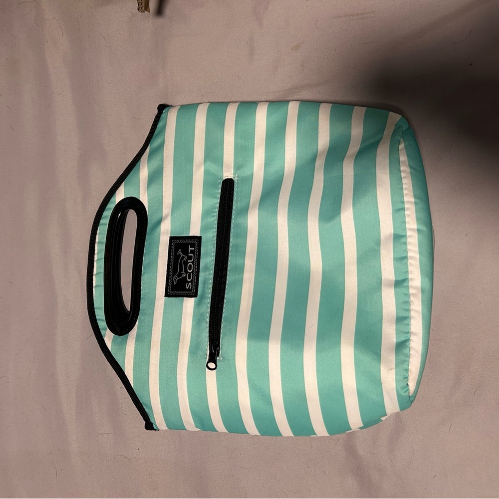 Scout Aqua and White Striped Lunch Tote Bag